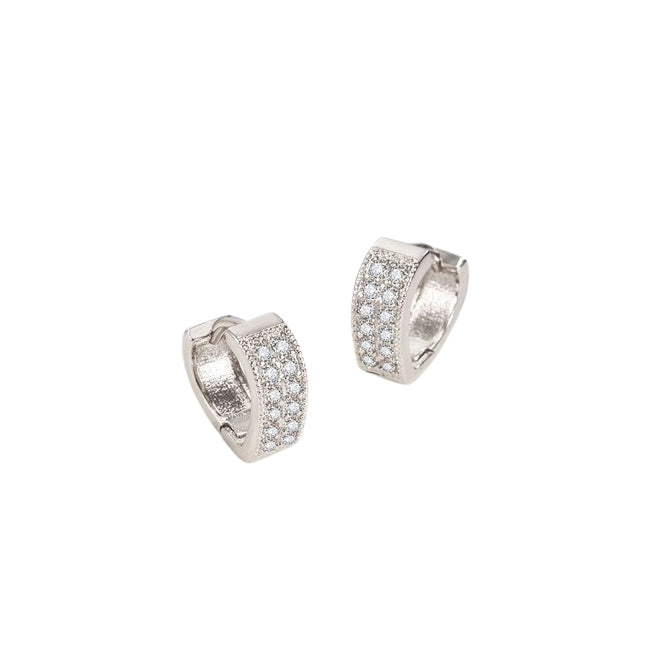 Fashionable V-heart ear clips with double row of zirconia - copper rhodium-plated/gold-plated