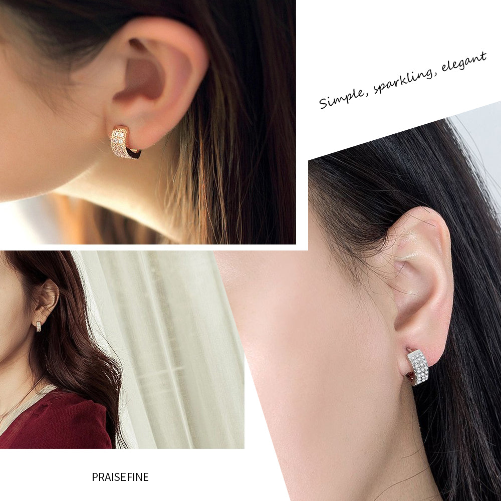 Fashionable V-heart ear clips with double row of zirconia - copper rhodium-plated/gold-plated