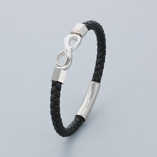 Personalized leather bracelet for men with stainless steel & infinity symbol