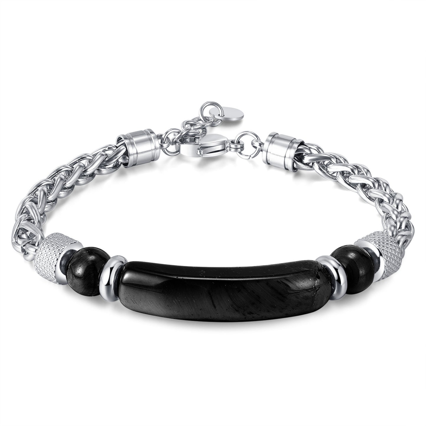 Stainless steel chain bracelet with tiger eye & titanium – For men