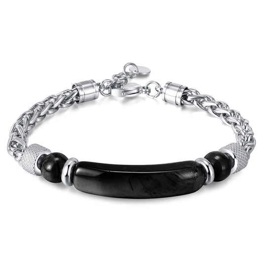 Stainless steel chain bracelet with tiger eye & titanium – For men