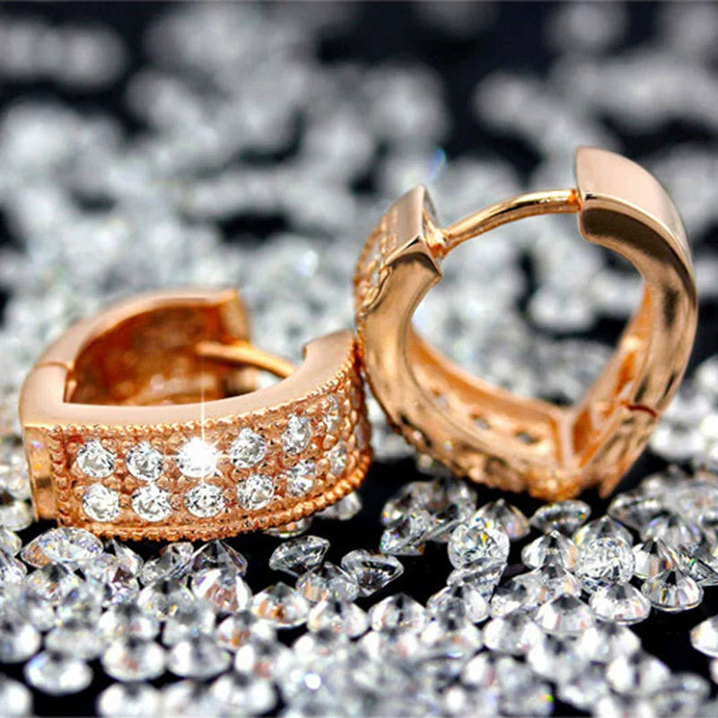 Fashionable V-heart ear clips with double row of zirconia - copper rhodium-plated/gold-plated