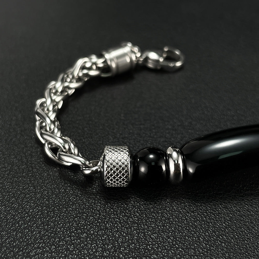 Stainless steel chain bracelet with tiger eye & titanium – For men