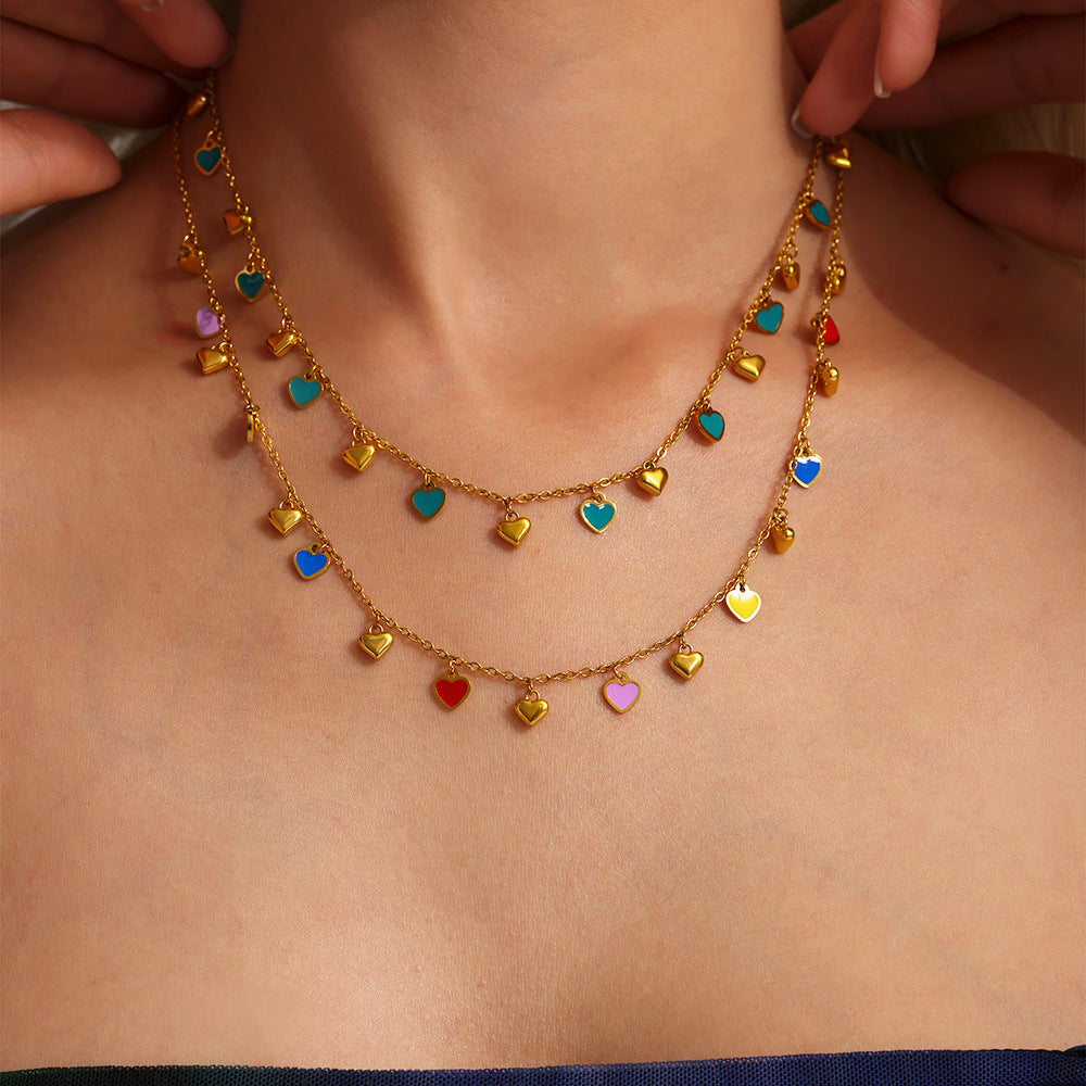 Multicolored Green Heart Collection – 18K gold-plated stainless steel jewelry as a bracelet or necklace (available in gold or silver finish)