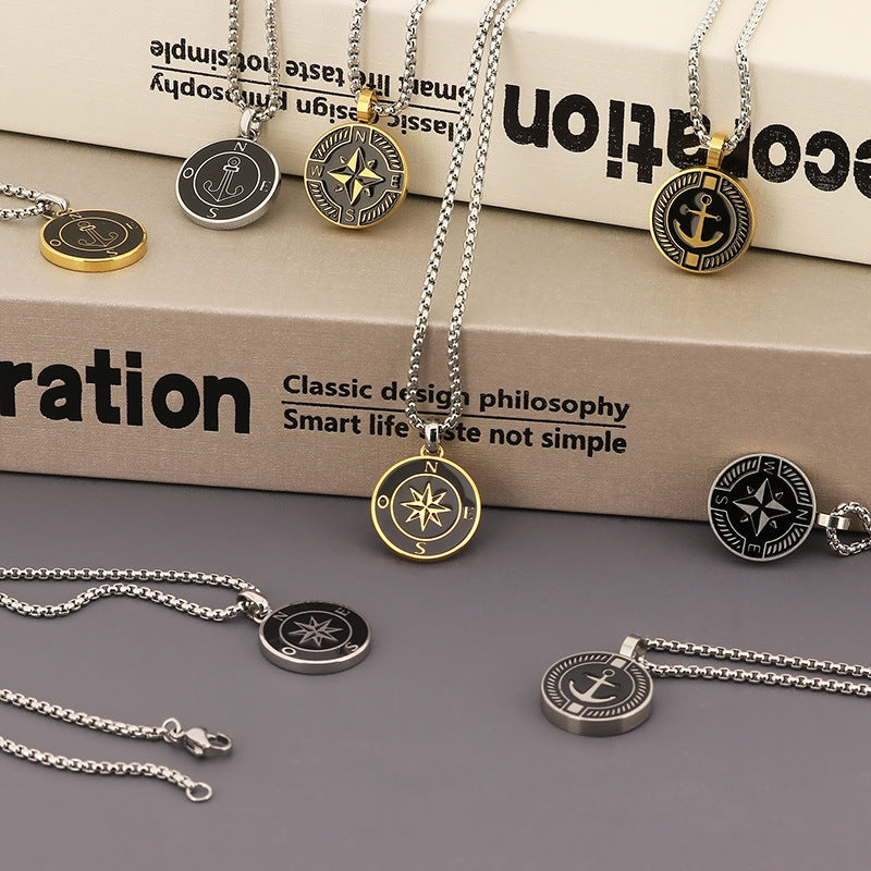 Maritime Couple Necklaces | Anchor & Compass Pendant - 316L Stainless Steel for Him & Her