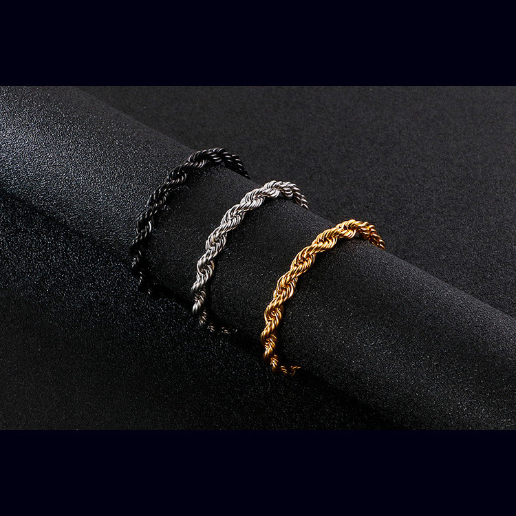 Men's bracelet made of 18k gold-plated stainless steel - braided twisted rope design