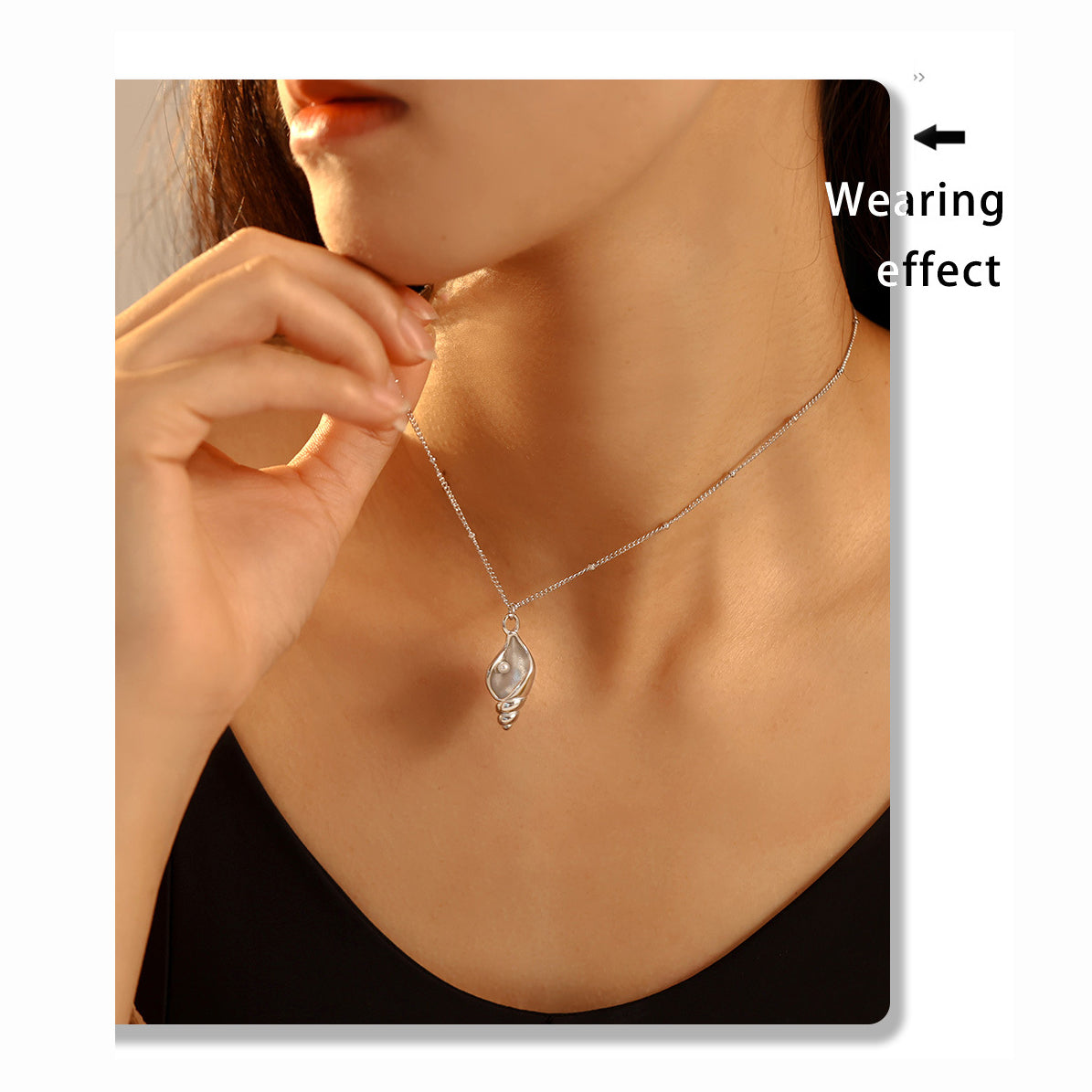 Snail shell pendant necklace with faux pearl | Stackable stainless steel set - 18k gold or high-gloss silver finish