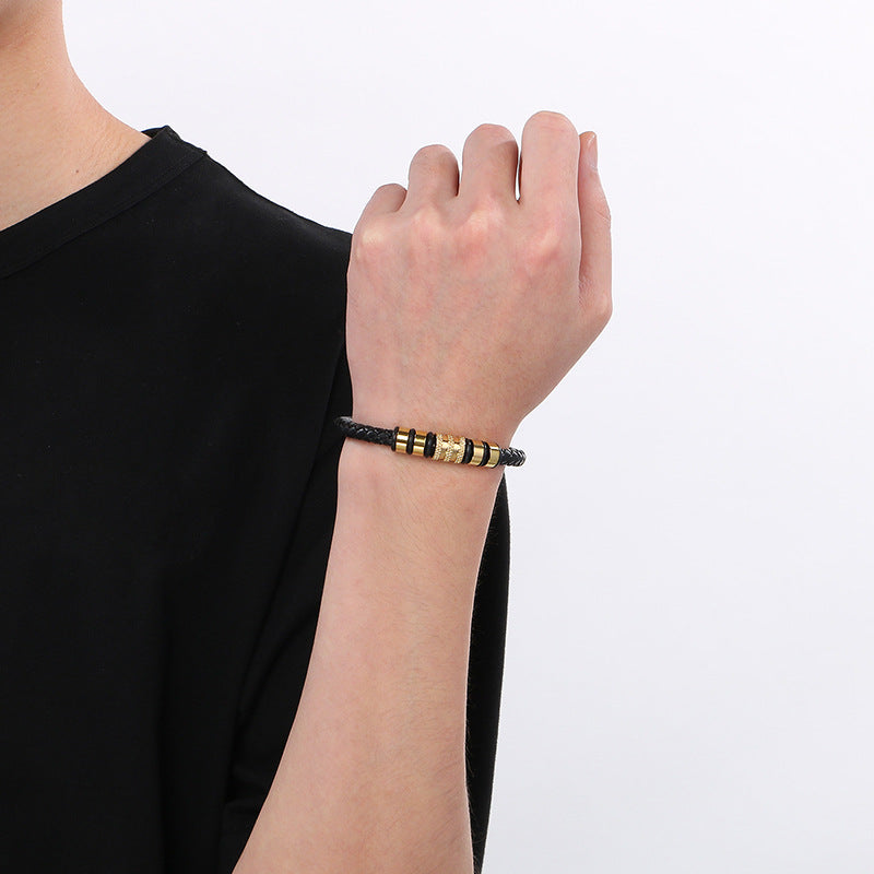 Men's braided leather bracelet with stainless steel magnetic clasp