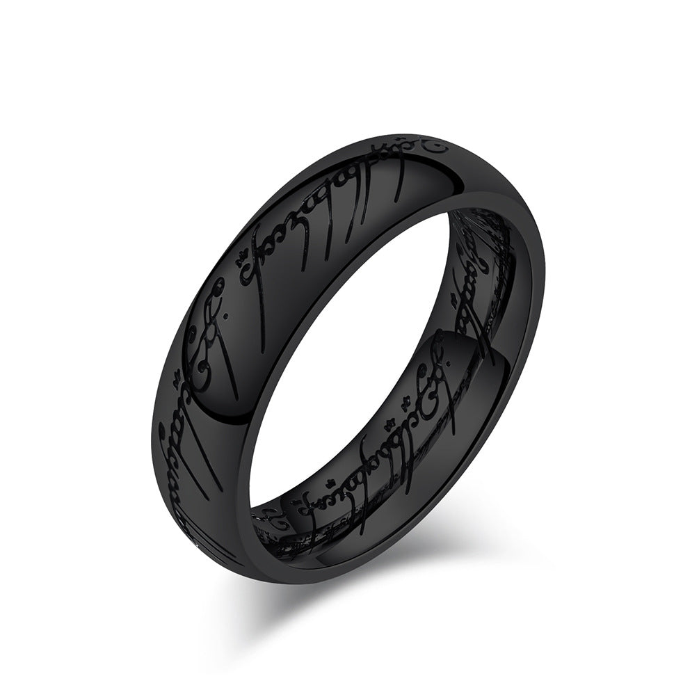Lord of the Rings Ring - Titanium Steel Middle-earth Replica with Elven Inscriptions - Movie-Accurate Dark Edition