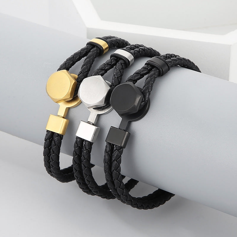 Retro leather bracelet with punk straps – double braided & individual
