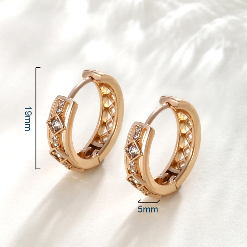 Square ear clips with zirconia - copper alloy gold-plated (1.9 cm)