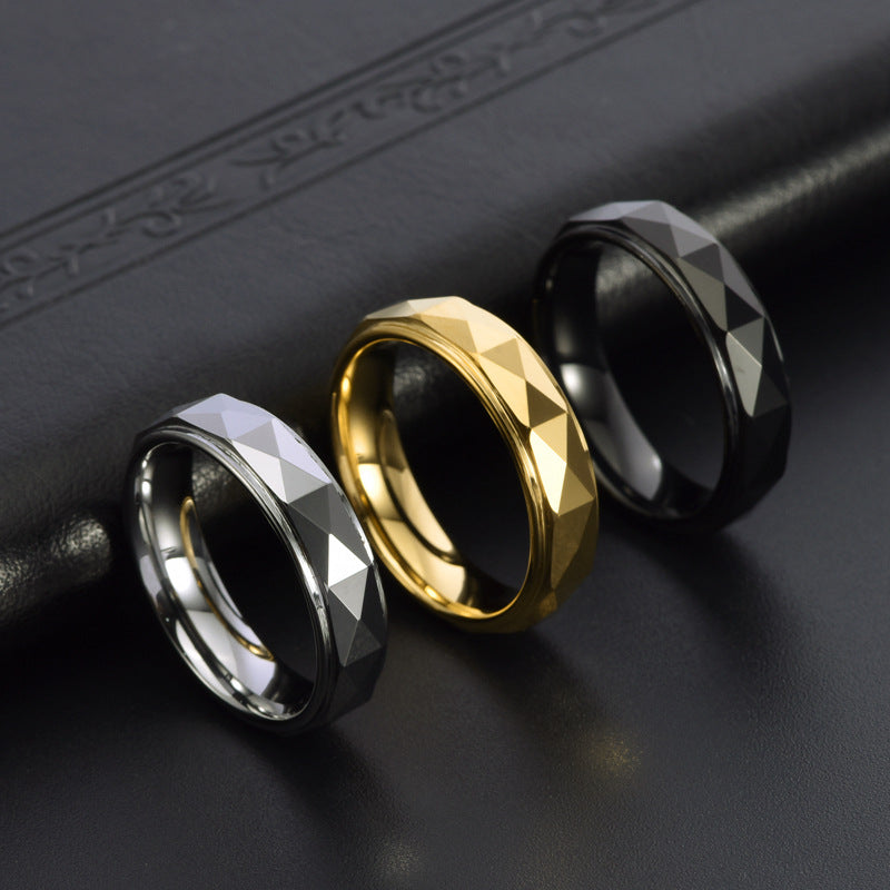 Herrenring aus Wolframcarbid mit diamantgeschliffener Oberfläche – 6 mm, gravurfähig, in Gold / Silber / Schwarz erhältlich