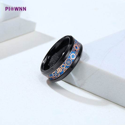 Moderner Wolframcarbid-Ring mit Zahnrad-Design – Industrieller Chic