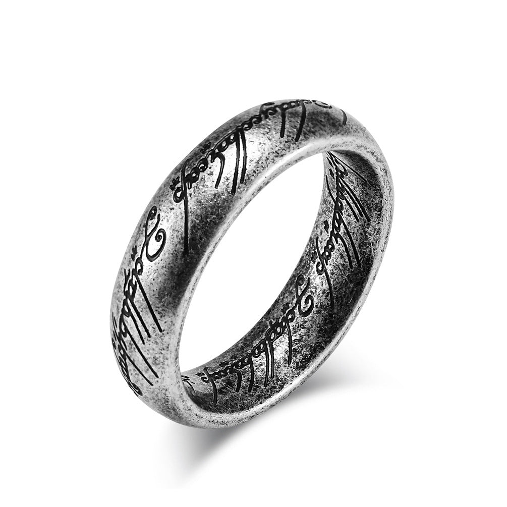Lord of the Rings Ring - Titanium Steel Middle-earth Replica with Elven Inscriptions - Movie-Accurate Dark Edition