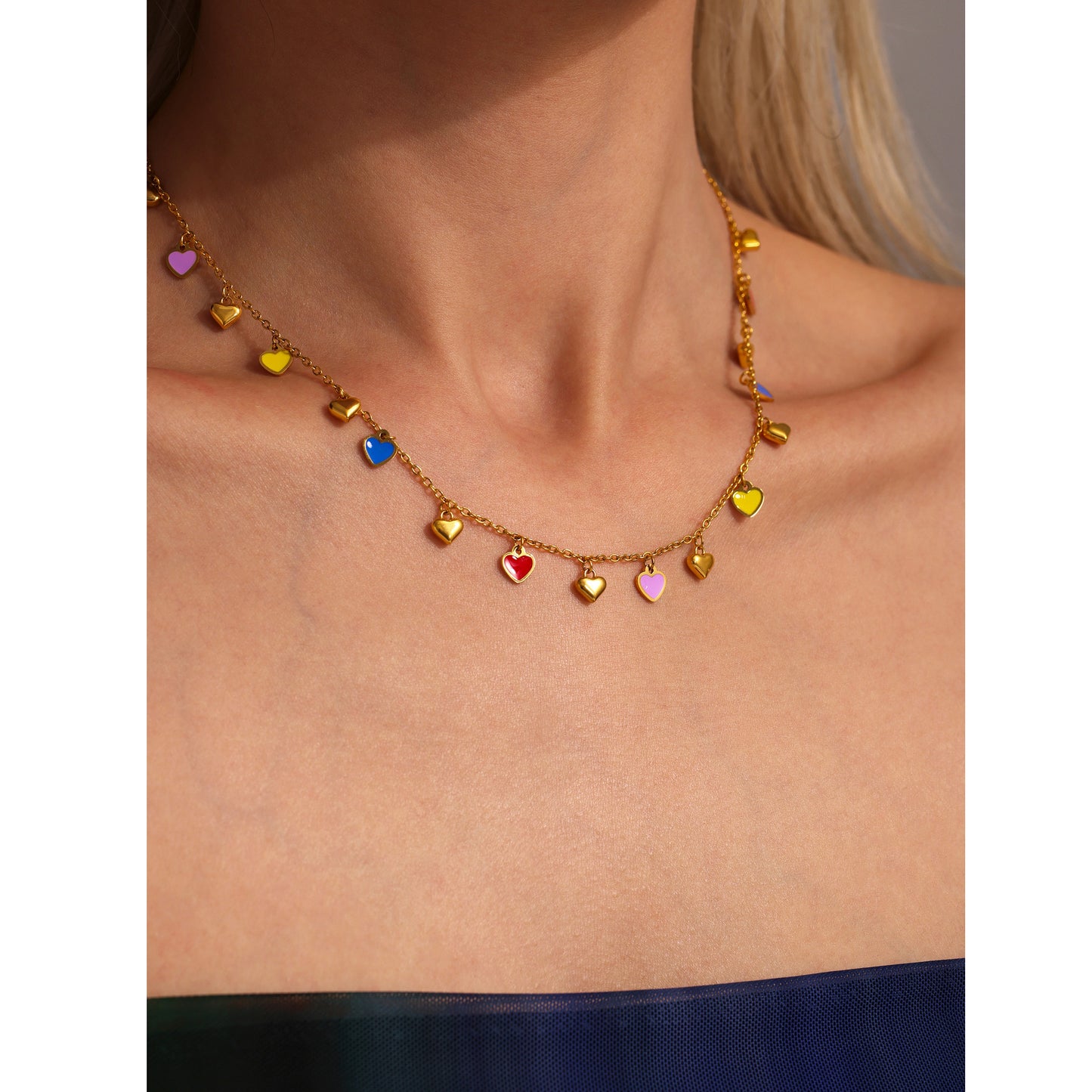 Multicolored Green Heart Collection – 18K gold-plated stainless steel jewelry as a bracelet or necklace (available in gold or silver finish)