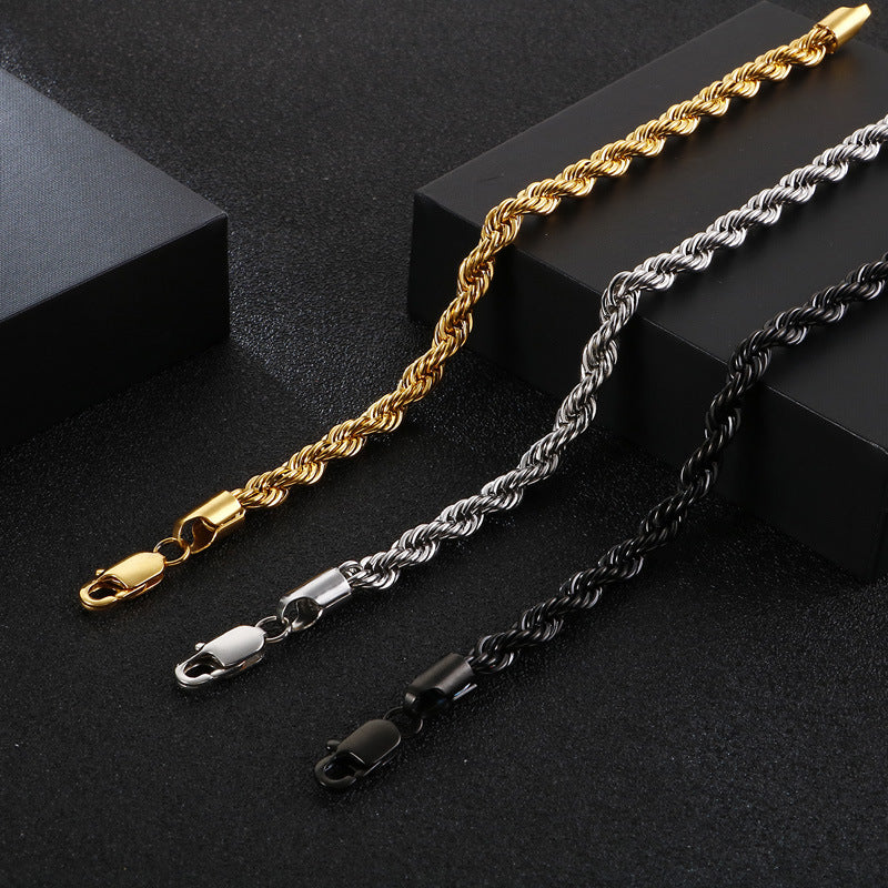 Men's bracelet made of 18k gold-plated stainless steel - braided twisted rope design