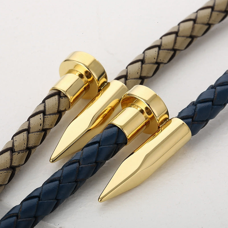 Leather bracelet with stainless steel rivets and magnetic clasp