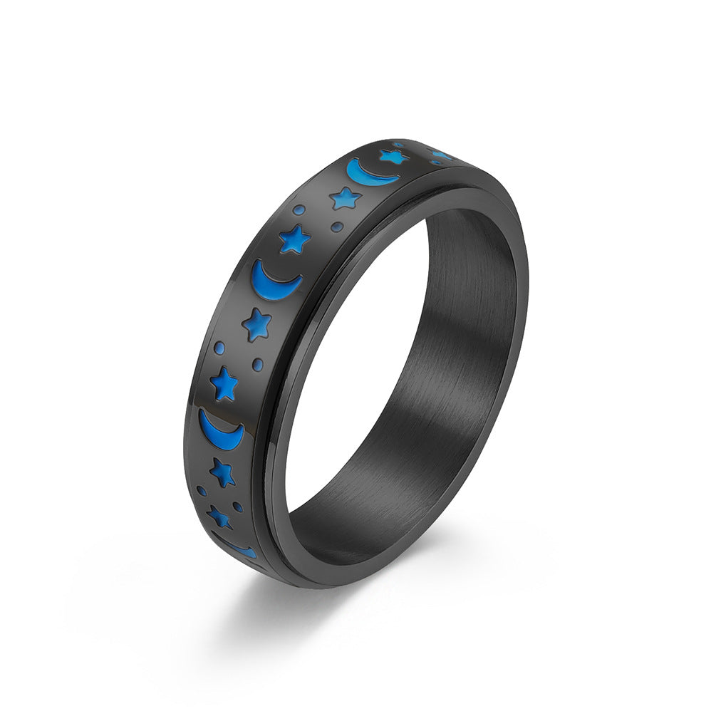 Star-Moon Titanium Ring with Glow-in-the-Dark Effect | Rotatable Anti-Stress Ring - 316L Stainless Steel for Women & Men