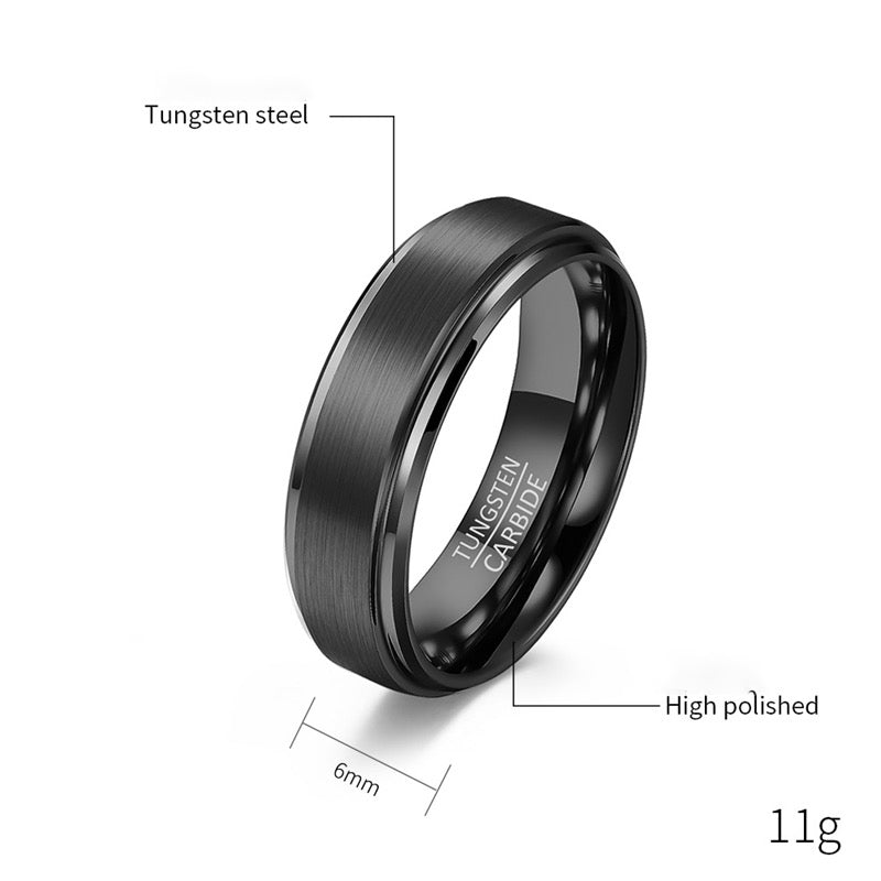 Wolframstahl-Ring mit schwarzer Sandstrahl-Optik (Mittelteil) – Kratzfest & Modern