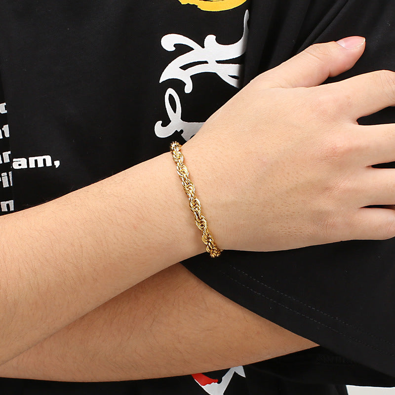 Men's bracelet made of 18k gold-plated stainless steel - braided twisted rope design