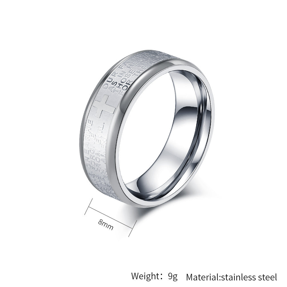 Bible Verse Ring for Men - Stainless Steel Cross Design - Christian Symbol Jewelry