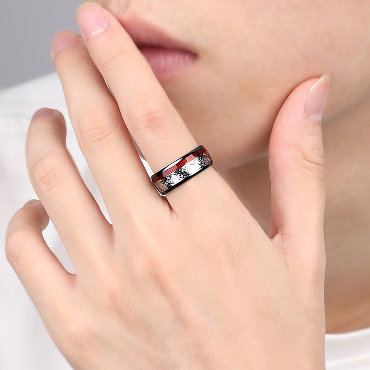 8mm Wolfram-Ring – Gebogene Form, Gitarrensaiten-Design, geschwärzt
