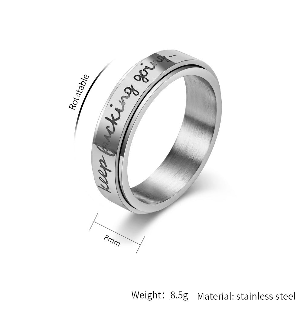 Motif ring 'Keep Fucking Going' - Rotatable titanium ring - Rebellious saying jewelry