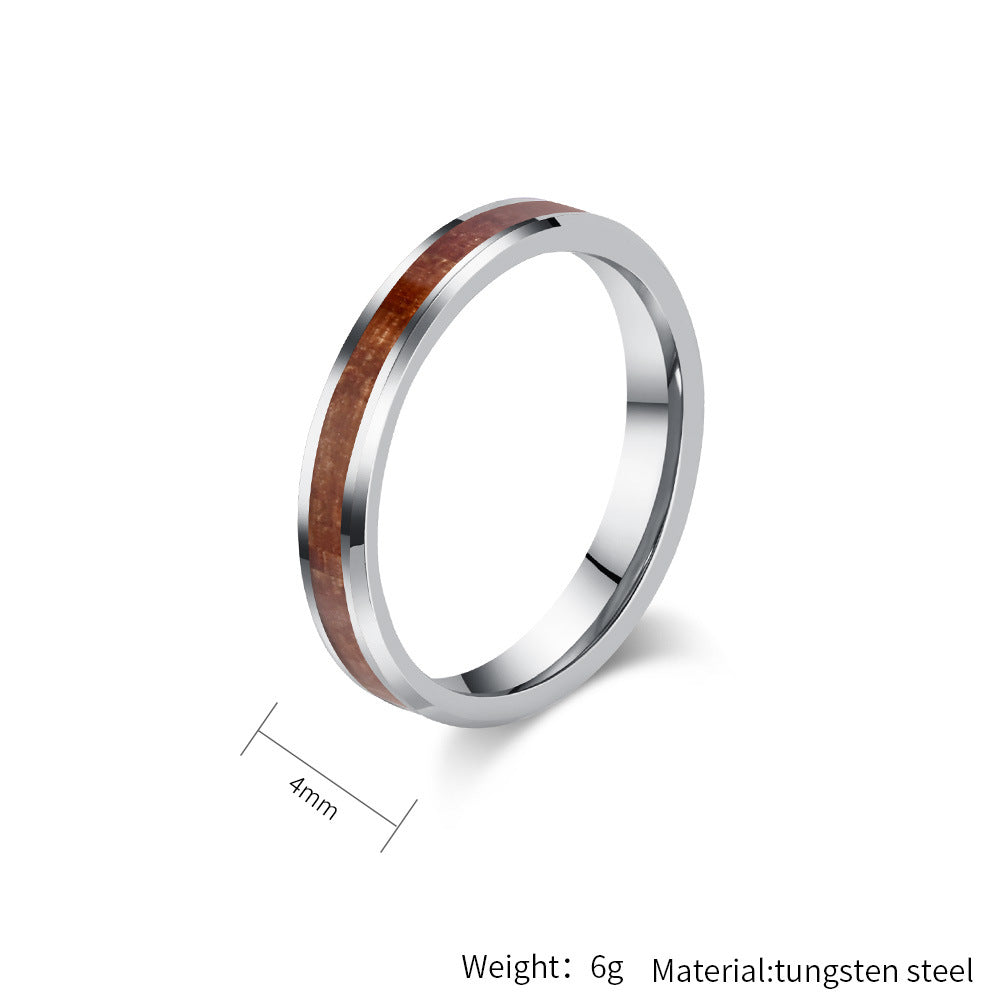 Simple tungsten carbide ring with wood look - 4-6-8mm unisex partner rings - Minimalist wedding rings made of titanium & wood - Scratch-resistant couple rings