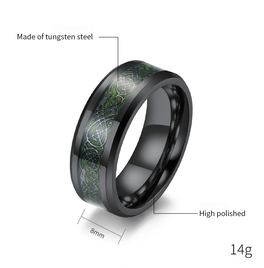 PIOWNN® Wolfram-Carbon Ring – Drachenmuster für Männer, kratzfest & stylisch