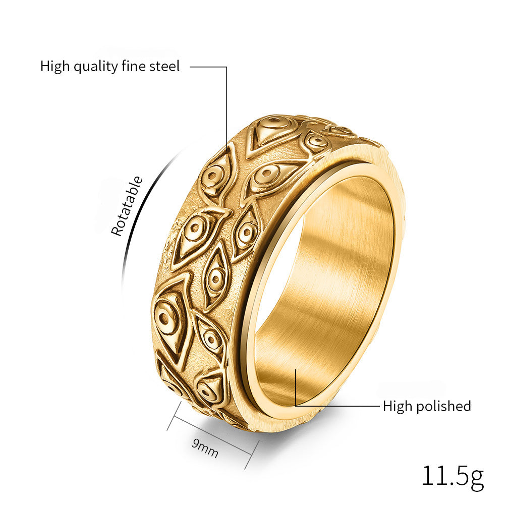 Demon Eye Titanium Ring for Men | Rotating Anti-Stress Ring - 316L Stainless Steel in Vintage Design