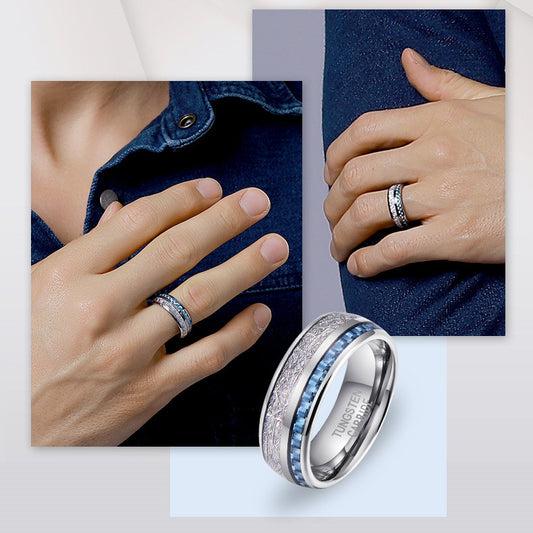 Wolframcarbid-Ring mit Gravur & Kühlfaser-Einlage – Innovatives Schmuckdesign