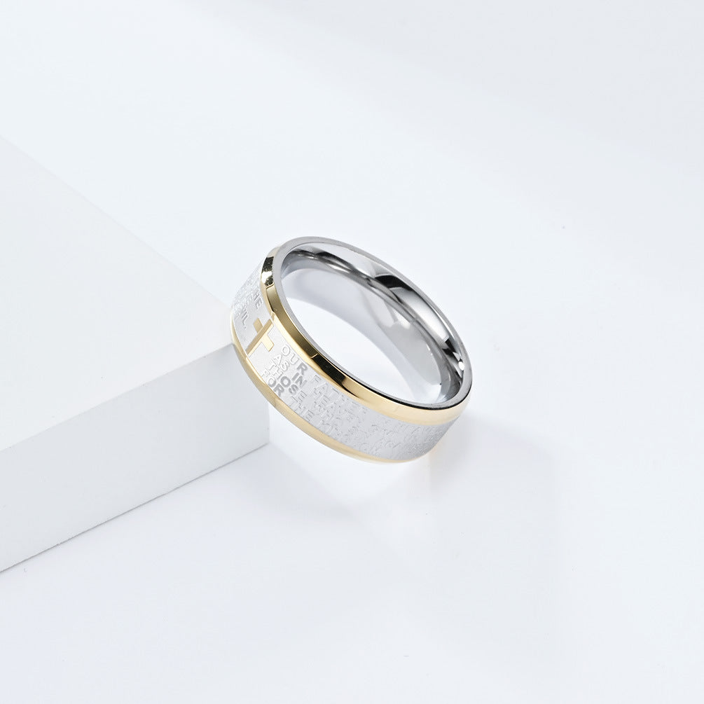 Bible Verse Ring for Men - Stainless Steel Cross Design - Christian Symbol Jewelry
