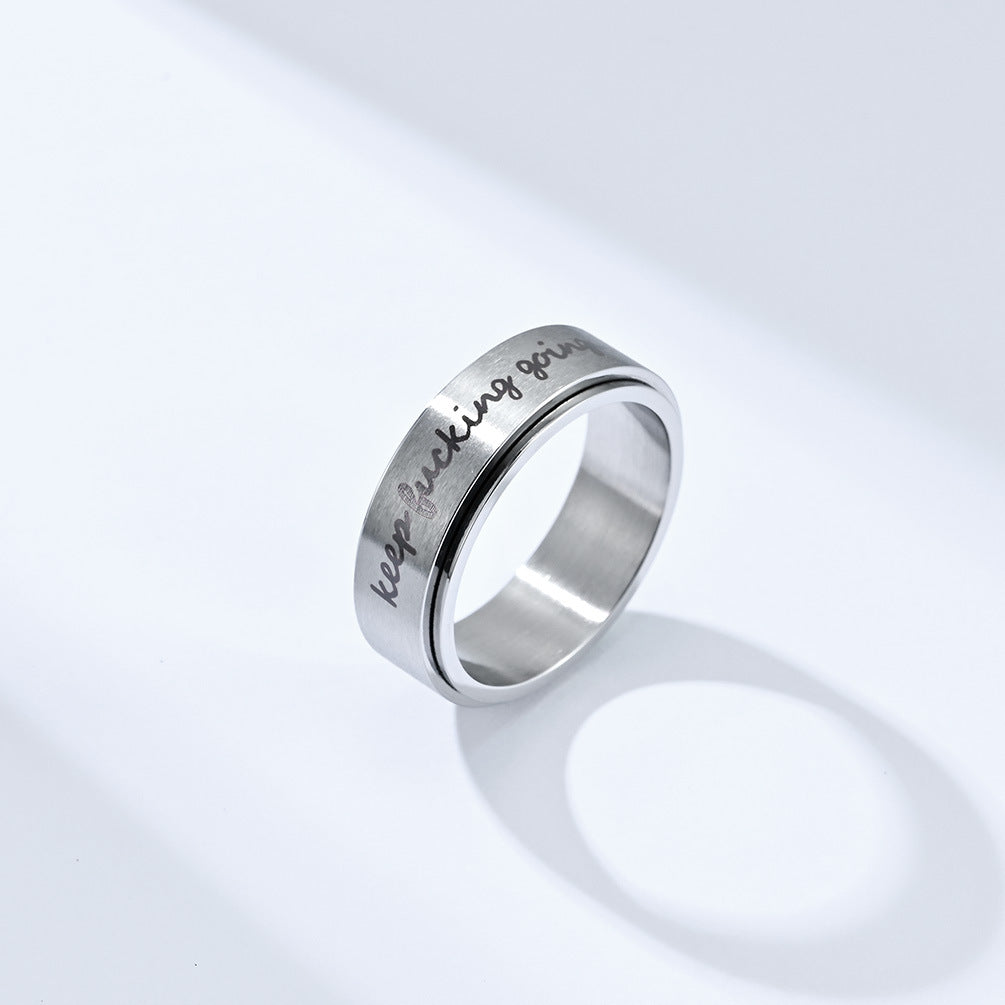 Motif ring 'Keep Fucking Going' - Rotatable titanium ring - Rebellious saying jewelry