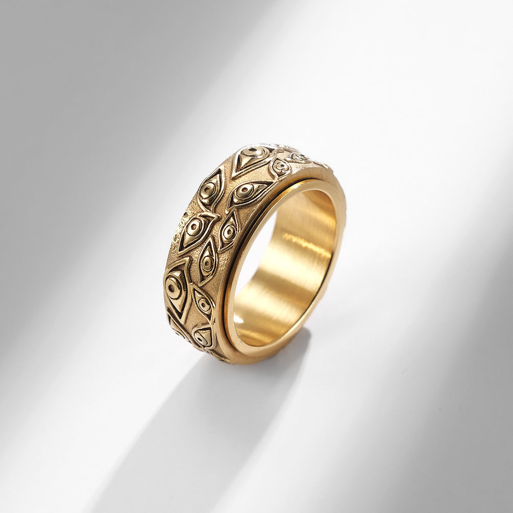 Demon Eye Titanium Ring for Men | Rotating Anti-Stress Ring - 316L Stainless Steel in Vintage Design