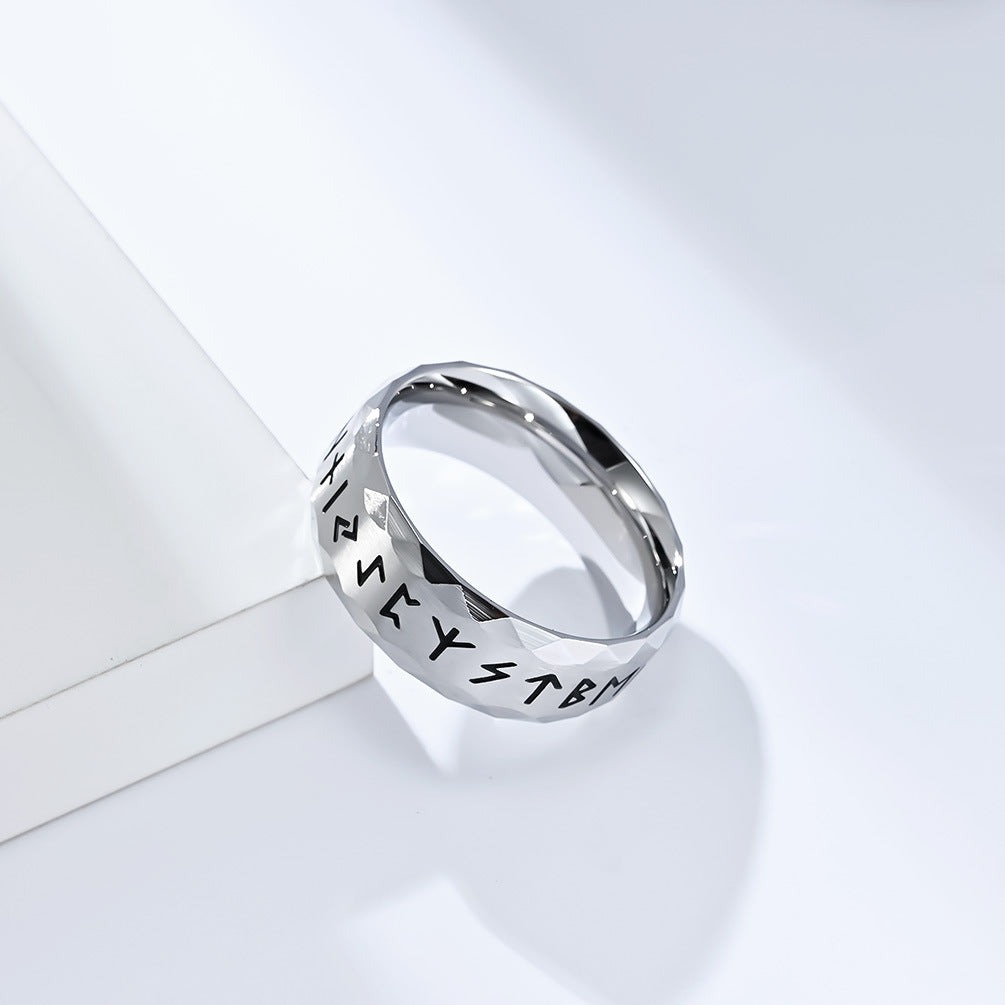 Viking ring with runes - titanium steel men's ring in vintage design - Nordic men's jewelry - Celtic symbol ring