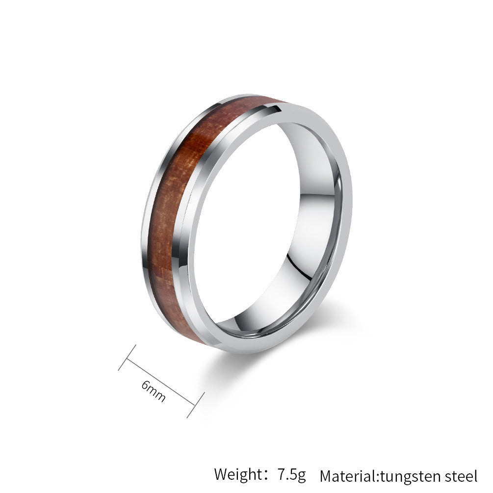 Simple tungsten carbide ring with wood look - 4-6-8mm unisex partner rings - Minimalist wedding rings made of titanium & wood - Scratch-resistant couple rings