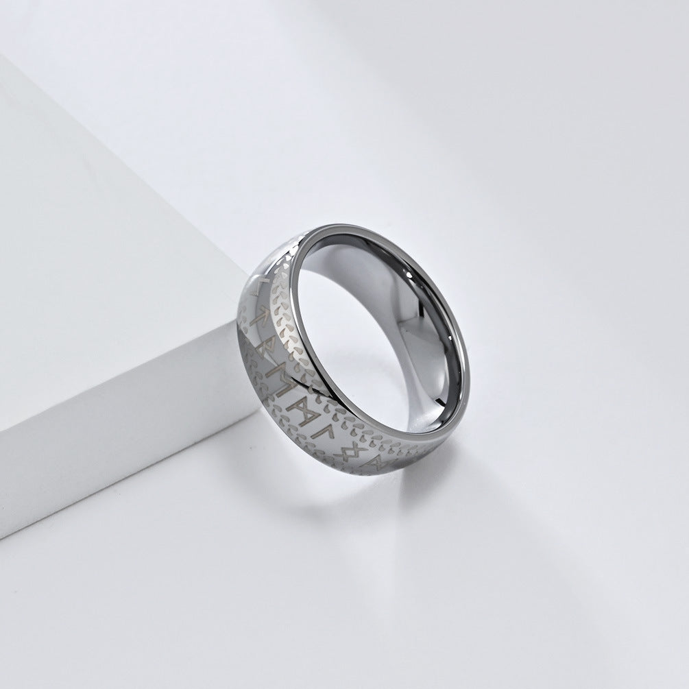 Nordischer Wikinger-Ring aus Wolfram – Mit alten Runen & cleanem Design