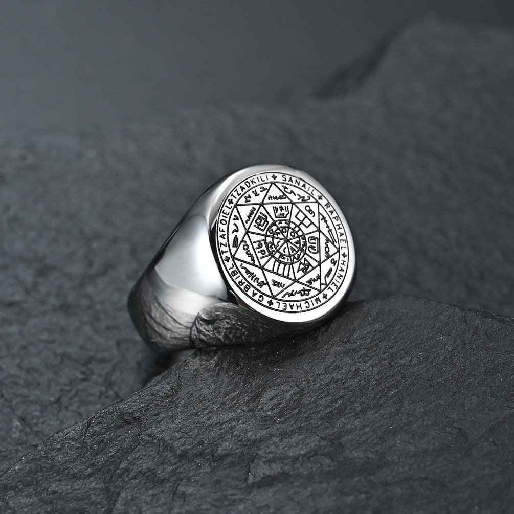 Mystical Seven-Pointed Star Ring - Titanium steel men's ring with esoteric design