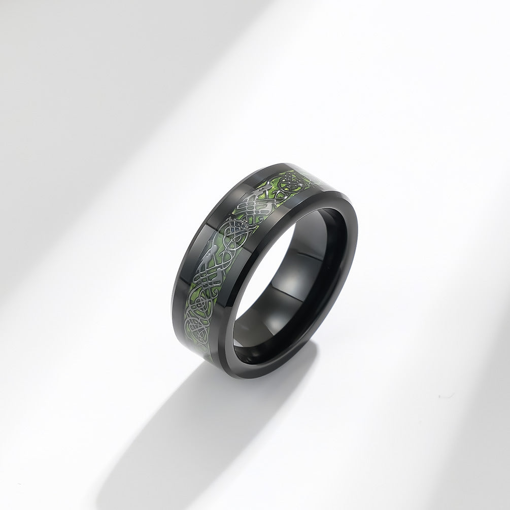 PIOWNN® Wolfram-Carbon Ring – Drachenmuster für Männer, kratzfest & stylisch