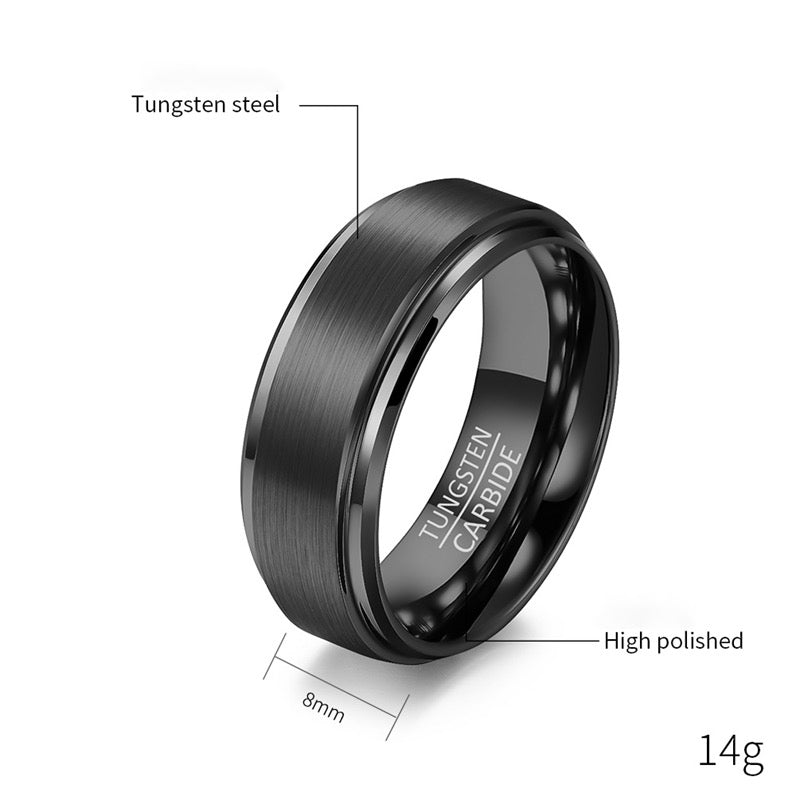 Wolframstahl-Ring mit schwarzer Sandstrahl-Optik (Mittelteil) – Kratzfest & Modern