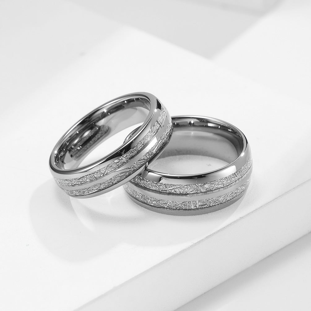 Wolframcarbid-Paarring mit Doppelrillen & Cool-Faser-Einlage – Minimalistisches Unisex-Design