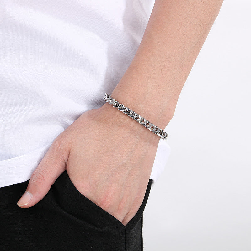 Minimalist Cuban chain bracelets for couples – with textured swirl pattern and high-gloss finish