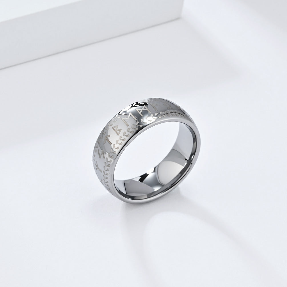Nordischer Wikinger-Ring aus Wolfram – Mit alten Runen & cleanem Design
