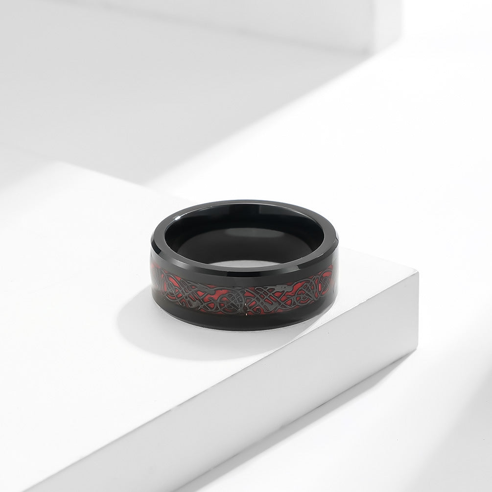 PIOWNN® Wolfram-Carbon Ring – Drachenmuster für Männer, kratzfest & stylisch