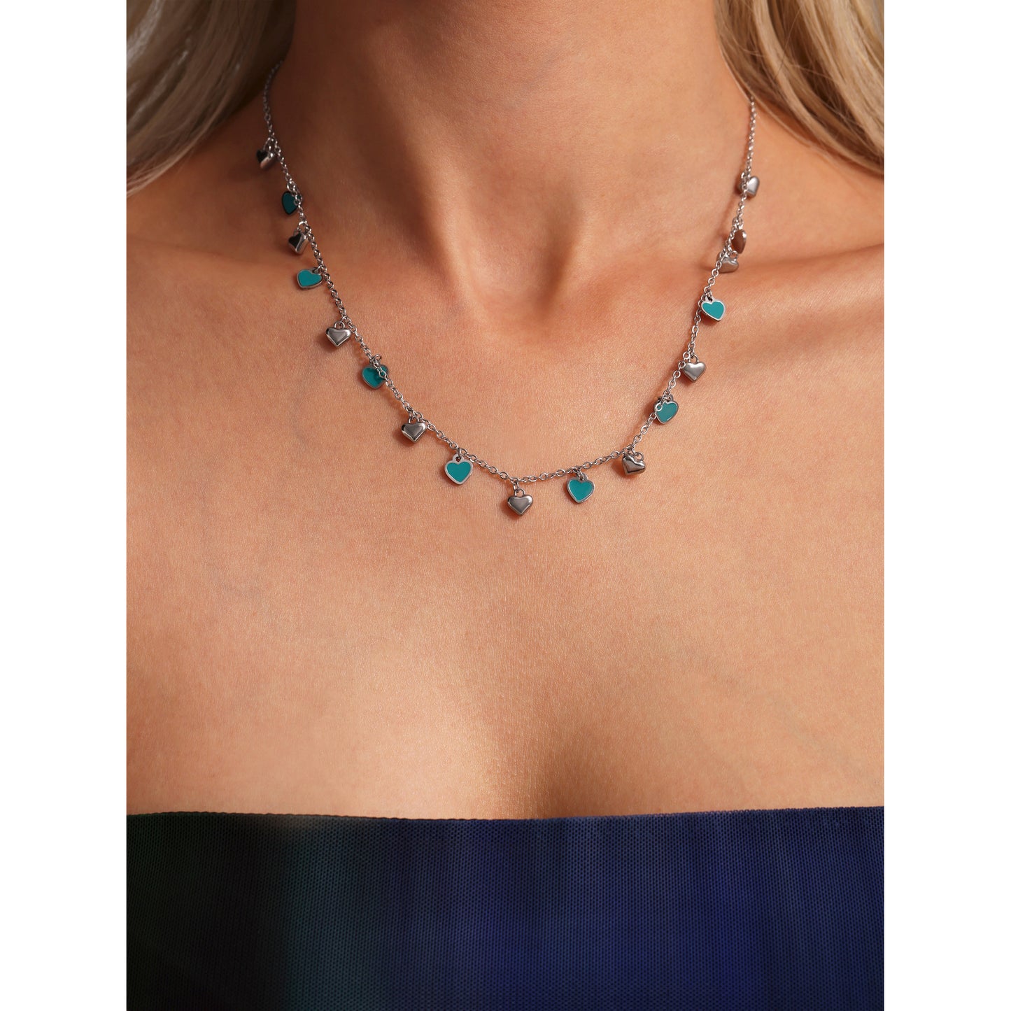 Multicolored Green Heart Collection – 18K gold-plated stainless steel jewelry as a bracelet or necklace (available in gold or silver finish)