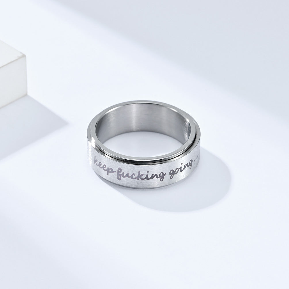 Motif ring 'Keep Fucking Going' - Rotatable titanium ring - Rebellious saying jewelry