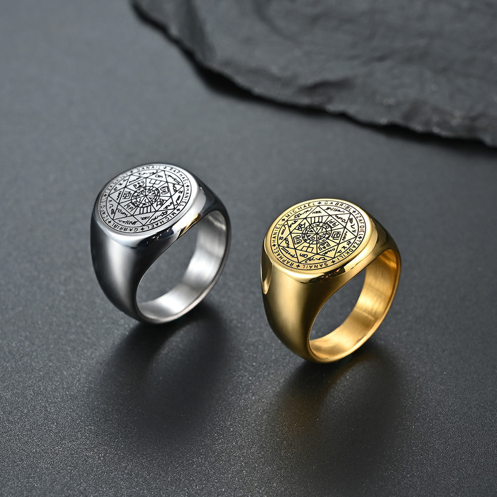 Mystical Seven-Pointed Star Ring - Titanium steel men's ring with esoteric design