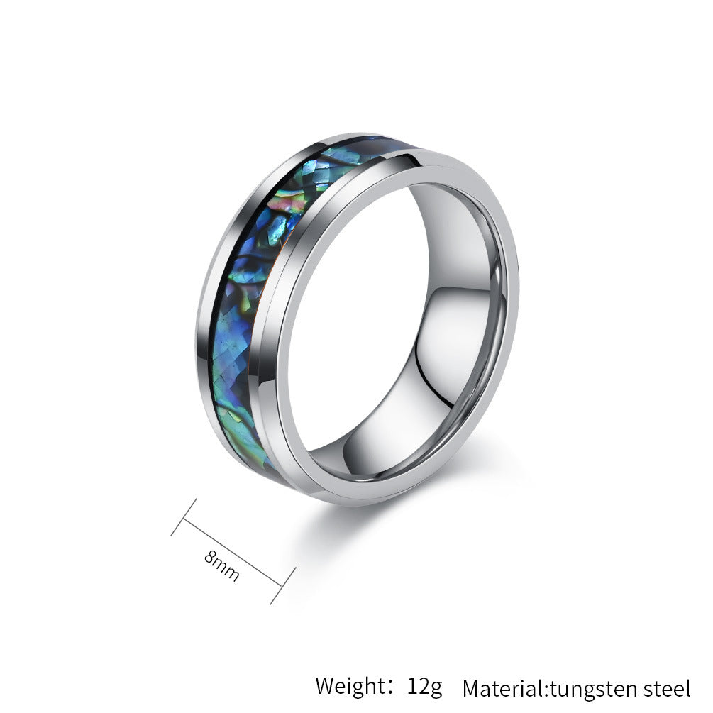 Wolframkarbid Paarringe mit Abalone-Einlage - Edle Partnerringe in Titanoptik - Kratzfeste Hochzeitsringe für Paare - Moderner Unisex-Schmuck