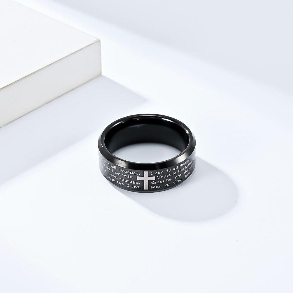 Wolframcarbid-Ring mit Laser-Gravur – Kreuz & Bibelzitat in modernem Design