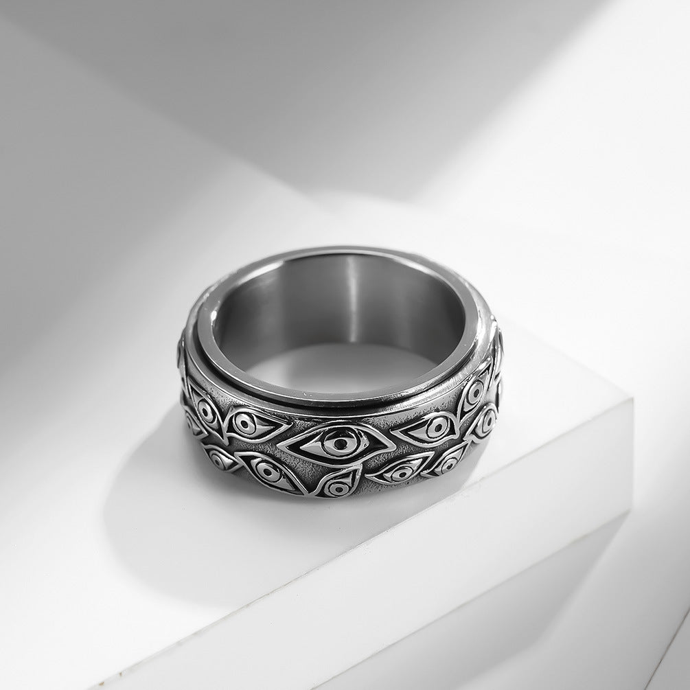 Demon Eye Titanium Ring for Men | Rotating Anti-Stress Ring - 316L Stainless Steel in Vintage Design